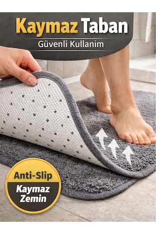 Kaymaz Tabanlı 2 Li Banyo Paspas Seti Yıkanabilir, Su Emici, Toz & Leke Tutmaz Oval Klozet Takımı Kapuçino