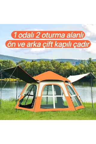 Shufa Tam Otomatik Su Ve Rüzgar Geçirmez Gölgelikli Altıgen Çadır Aile Çadırı 280 240 155 Cm Turuncu Turuncu