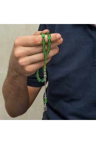 Gümüş Püsküllü Kapsül Kesim Sıkma Kehribar Tesbih Sl12601 Gümüş