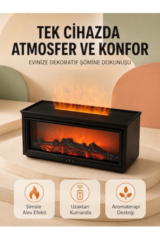 Alev Efektli Hava Nemlendirici Aromaterapi Difüzörü Uzaktan Kumandalı 250 Ml