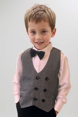 Riccotarz Erkek Bebek Dikey Çizgili Yelek Gri Takım Elbise Gri