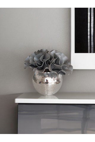Işıltı Home Desing Aynalı Yuvarlak Cam Vazo Orta Boy Gri