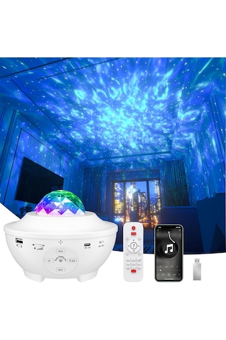 Bukrem Store Galaxy Uyumlu Star Projektör Hoparlör Rgb Lazer & Nebula Işık + Bluetooth 5.0 + Usb / Timer / Uzaktan Kumanda