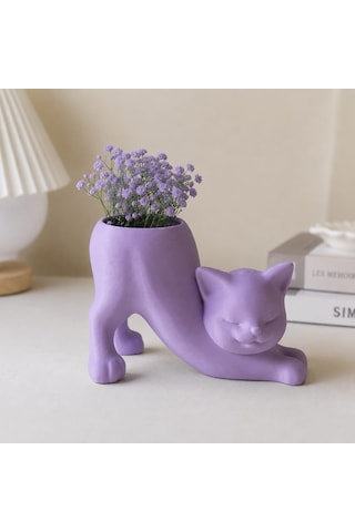 Kedi Figürlü Mini Saksı Dekoratif Saksı Mor Kedi Figürlü Mini Saksı Dekoratif Saksı Mor