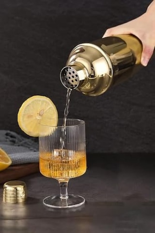 Komple Çelik Gold 700 Ml Shaker Kokteyl Hazırlama Kabı Bardağı Cin343sr Açık