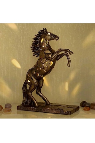 Veronese Bronz Renk Işıklı Şahlanmış At Figürü 28cm