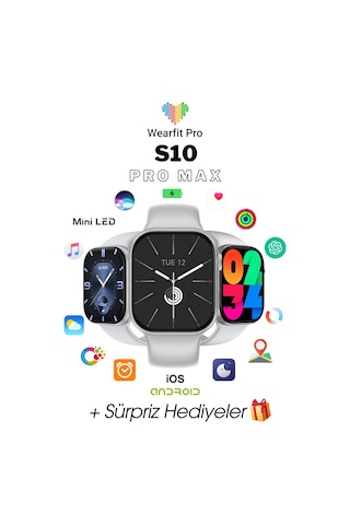 Wearfitpro Wearfit S10 Pro Max 7 Kordonlu Akıllı Kol Saati Miniled Ekran Gri 45mm