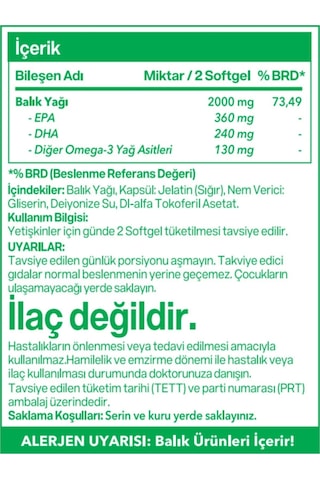 Omega 3 Yüksek Epa Dha 1000 Mg Balık Yağı 100 Softjel
