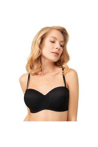 Siyah Balenli Toparlayıcı Dolgusuz Straplez Lotus Sütyen Siyah
