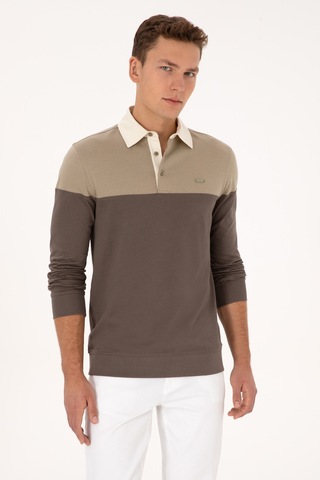 U.S. Polo Assn. Erkek Regular Fit Polo Yaka Açık Haki Sweatshirt 50316428-VR183
