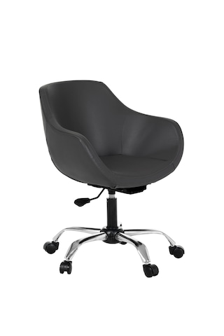 Krom Metal Ayaklı Ofis Çocuk Odası Çalışma Sandalyesi Deri Monoko