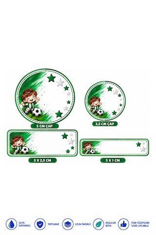 Okul Etiketi Kalem Defter 235 Adet Kişiye Özel İsim Yazılabilen Sticker Futbol Temalı Yeşil Beyaz Yeşil - Beyaz