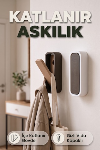 Katlanabilir Duvar Askısı Minimalist Açılır Kapanır Portmanto Askılık Kahverengi