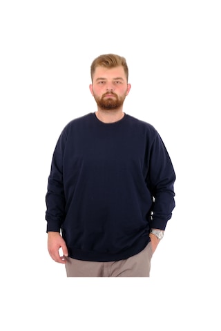 Mode XL Büyük Beden Erkek Basic Sweatshirt Bisiklet Yaka Recycle B24529 Lacivert Lacivert