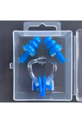 Silikon Kulak Tıkacı Burun Klipsi Yüzme Kulak Tıkacı Burun Klipsi Seti Spot Toptan Süper Yumuşak Mantar Kulak Tıkacı Burun Tıpası Seti Mavi Mavi