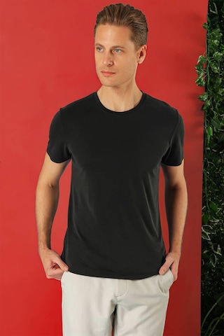 Efor Slim Fit Bisiklet Yaka %100 Pamuk Siyah Tişört Ts 878 Siyah