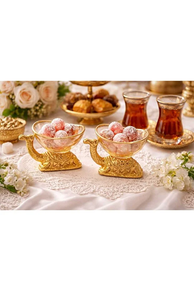 Banum Luxury Lüx Tasarım Gold Pirinç Metal Ve Cam Bolluk Ve Bereket Simgesi Deve Lokumluk Sarı
