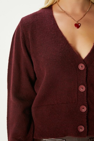 Ritnice Kadın Bold Yumuşak Doku V Yaka Bordo Triko Hırka 70148 Bordo