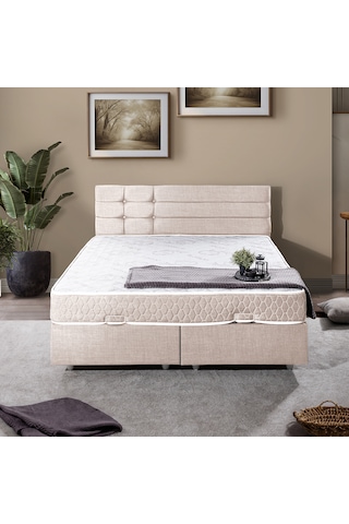 Viyana Çift Kişilik Baza Başlık Letto Yatak Seti - Krem 150 x 200