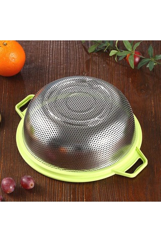 Xurunkeji Saplı Ve Ayaklı Paslanmaz Çelik Süzgeç Büyük Metal Yeşil Süzgeç Makarna, Meyve, Sebze, Erişte, Salatalar İçin Yeşil