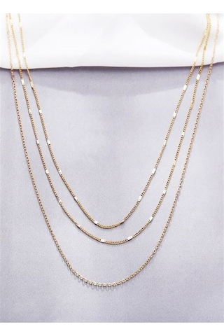 X-Ladyaccessories Kadın Üçlü Şeri Zincir Kolye Gold Kaplama Katmanlı Kolye Choker U Çok Renkli