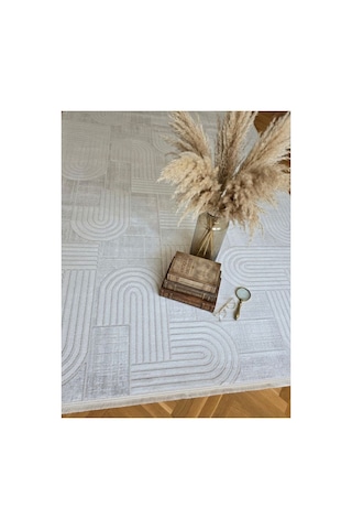 Leiva Home London 004 Krem Gri Bambu Akrilik Yumuşak Kaymaz Özel Ölçü Bohem Salon Koridor Yatak Odası Halısı 0210a-krem