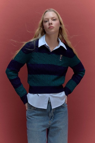 Defacto Regular Fit Polo Yaka Çizgili Kazak G8018ax26spnv131 Lacivert-nv131