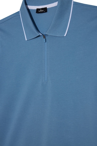 Erkek Slim Fit Dar Kesim %100 Pamuk Jakarlı Düz Yaka Ve Kol Detaylı Mavi Polo Yaka Tişört-50215 Mavi