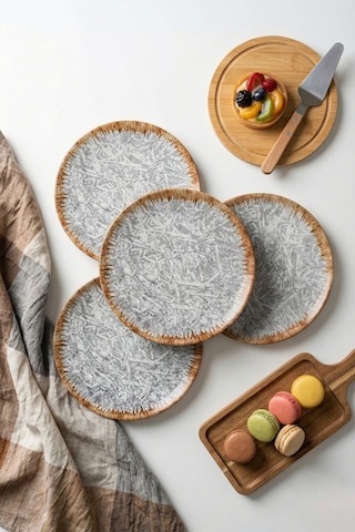 Grandora Modern Gri Desenli 6 Adet, 20 Cm Pasta, Tatlı Veya Kahvaltı Sunum Tabağı Gri