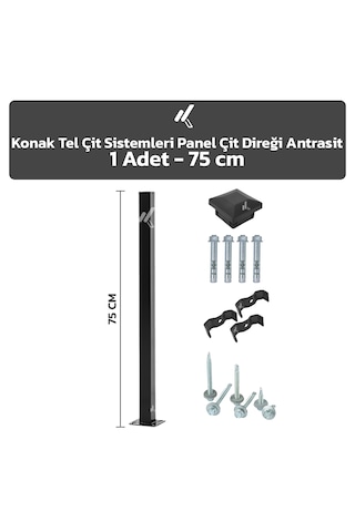 Panel Çit Direği Antrasit 1 Adet 75 CM + Aksesuarlar