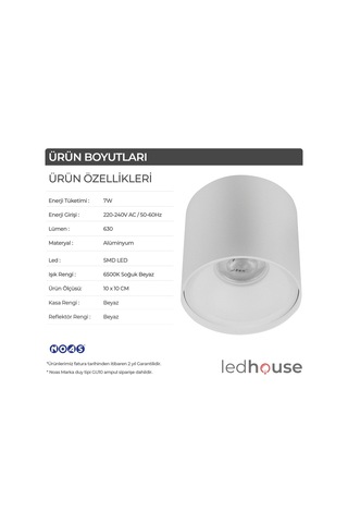 Spot Lamba Led 7W Silindir Beyaz Duvar Aydınlatma Armatür