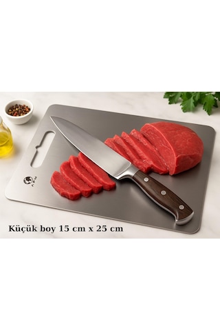 Paslanmaz Çelik Antibakteriyel Kesme Tahtası 304 Kalite - Küçük Boy 15x25 Cm Gri
