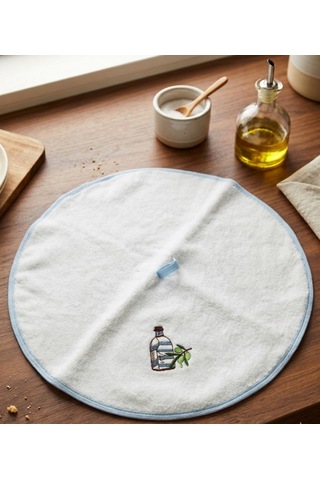 %100 Pamuk Yuvarlak Mutfak Havlusu 50 Cm 2 Li Set Askı Halkalı, Nakışlı Şık Tasarım, Makinede Yıkanabilir Kurulama Bezi Beyaz