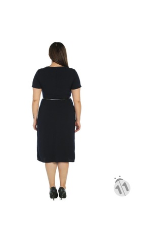 4084Ld-Nidya Moda Büyük Beden Elbise Krep Biyeli Lacivert