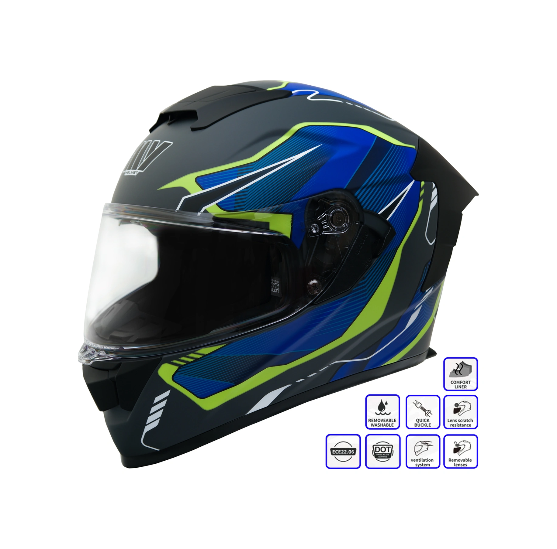 Gp My Helmet Mks001-Egby Yarış Spoiler Güneş Vizörlü Şeffaf Full Face Motosiklet Kaskı Çok Renkli