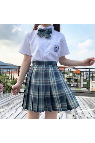 3 Adet Kadın Anime Okul Üniforması Seti Yaz Jk Kısa Gömlek Ceket Etekler Takım Elbise Lacivert