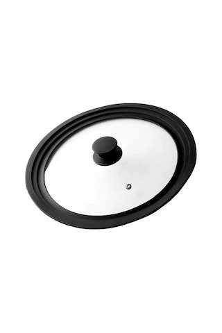 Eratec Cam Kapak Siyah Silikon Kenarlı Ø 28/30/32 Cm , Isıya Dayanıklı, Buhar Deliği İle Çok Yönl Siyah - Şeffaf