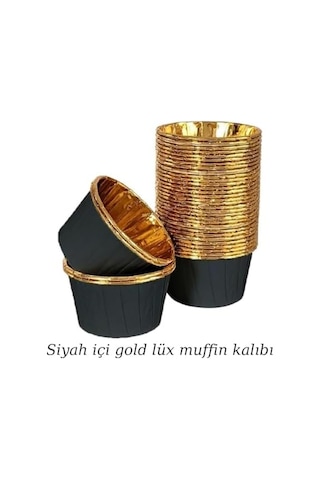 25 Li Muffin Kek Kalıbı Siyah Dış Gold İç Lüks, Isıya Dayanıklı, Şık Ve Tek Kullanımlık Cupcake Kalıbı