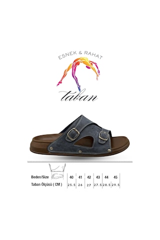 Sermoda Erkek Terlik - Çift Toka Ayarlanabilir Esnek Taban Deri Erkek Terlik T Lacivert