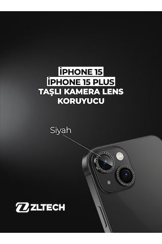 İphone 15/15plus Uyumlu Taşlı Kamera Lens Koruyucu Siyah