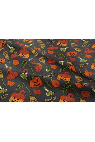 Happy Halloween Şapkalı Balkabağı, Süpürge, Yaprak