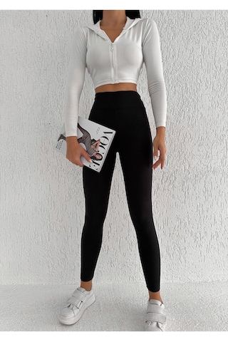 Kadın Içi Polarlı Fitilli Yüksek Bel Toparlayıcı Tayt Siyah