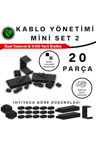 20 Parça Masa Altı Kablo Düzenleyici Mini Set 2 - Kulaklık Tutucu Ve Şarj İstasyonlu Kablo Yönetimi -siyah