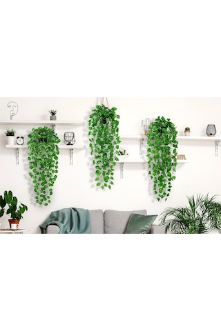 Yapay Çiçek 3lü Set Saksıda Sarkan Sarmaşık Hedera Oval Ve Yuvarlak Yapraklı Modeller