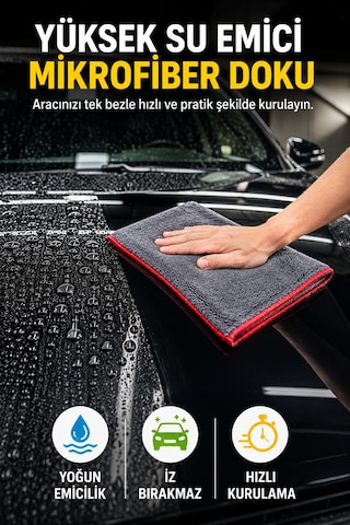 450 Gsm Oto Araç Kurulama Bezi Mikrofiber Oto Yıkama Temizlik Bezi Tüy Bırakmaz Gri 50x70 Cm