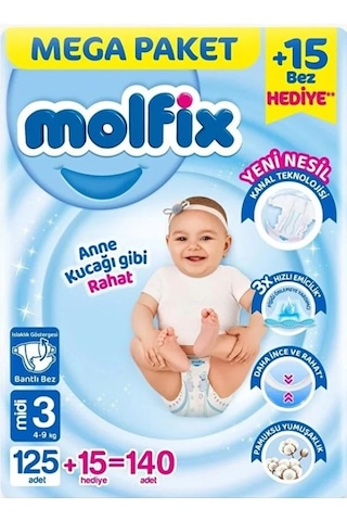 Znv Zenvia Mey İthalat Mega Paket Bebek Bezi 3 Beden 4-9 Kg 140 Adet Znv2025 Cmn