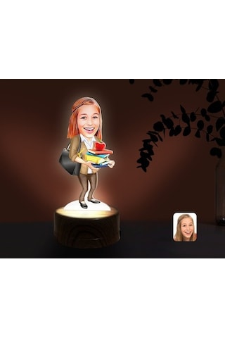 Kişiye Özel Kadın Öğretmen Karikatürlü Dekoratif 3D Biblo Led Işı (481501380)