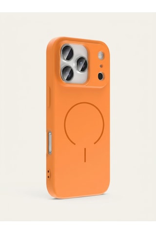 Apple iPhone Uyumlu 17 Pro Max Magsafe Özellikli İçi Kadife Yumuşak Aqua Silikon Kılıf Turuncu