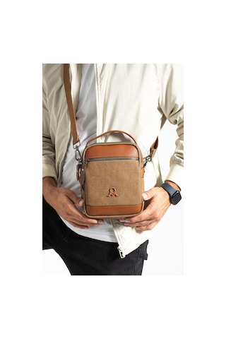 Baginn Erkek Omuz Çantası Elde Tutma 23 14 Cm Çapraz Askılı Postacı Çantası Mega Çanta Kanvas Kumaş Camel