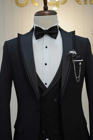 Bys Beystil Erkek Siyah Slimfit Yelekli Damatlık & Smokin 818